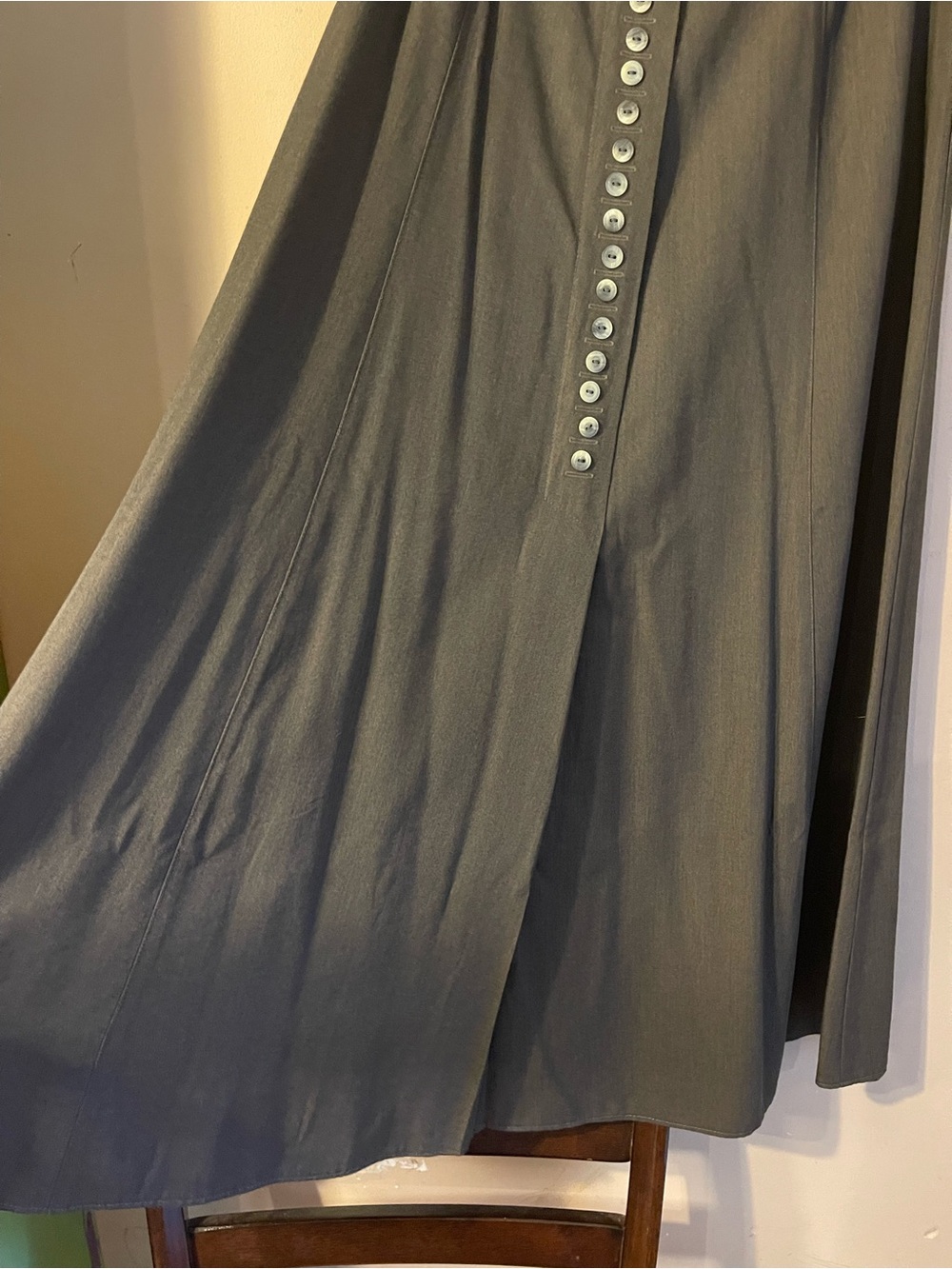 Steilmann Vintage Grey Rayon Button Down Front A-Line Maxi Skirt Sz 6